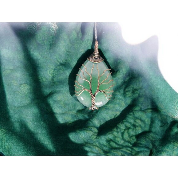 Green Aventurine Tree of Life Pendant Necklace Healing Crystal Jewelry 18" Cord - Picture 2 of 9